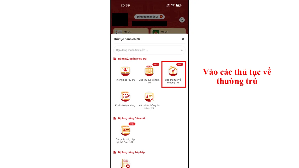 Vào các thủ tục về thường trú