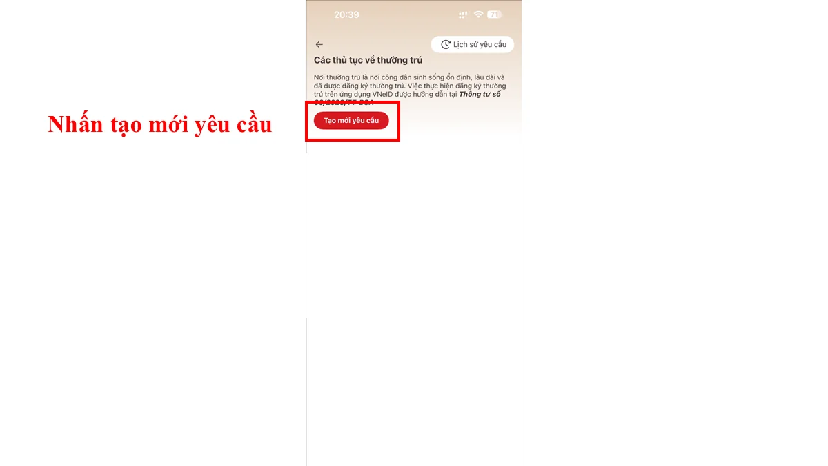 Nhấn tạo mới yêu cầu
