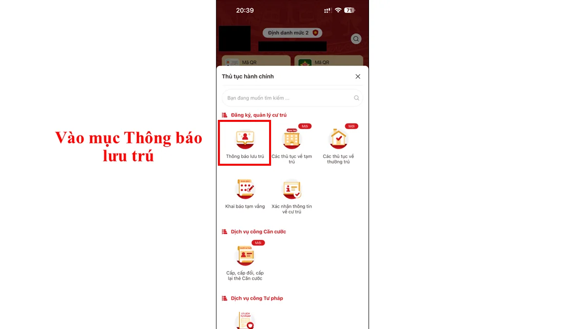 Vào mục Thông báo lưu trú