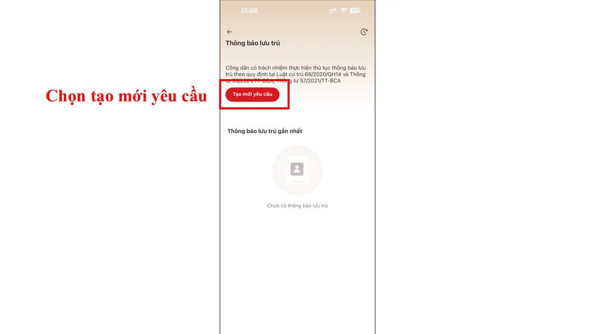 Chọn tạo mới yêu cầu