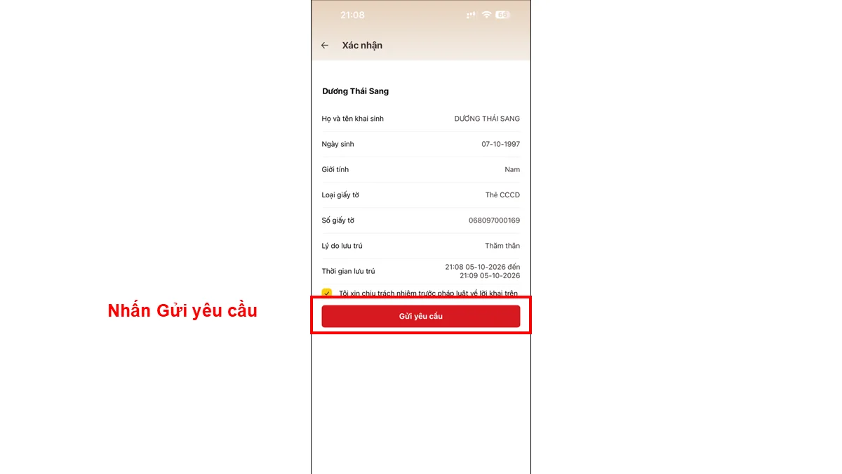 Nhấn Gửi yêu cầu