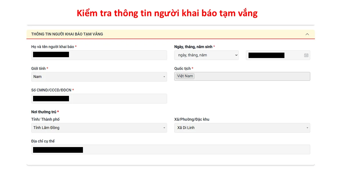 Kiểm tra thông tin người khai báo tạm vắng