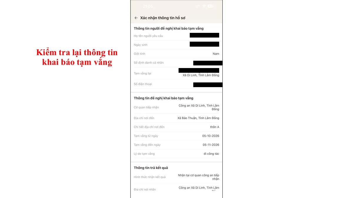 Kiểm tra lại thông tin khai báo tạm vắng