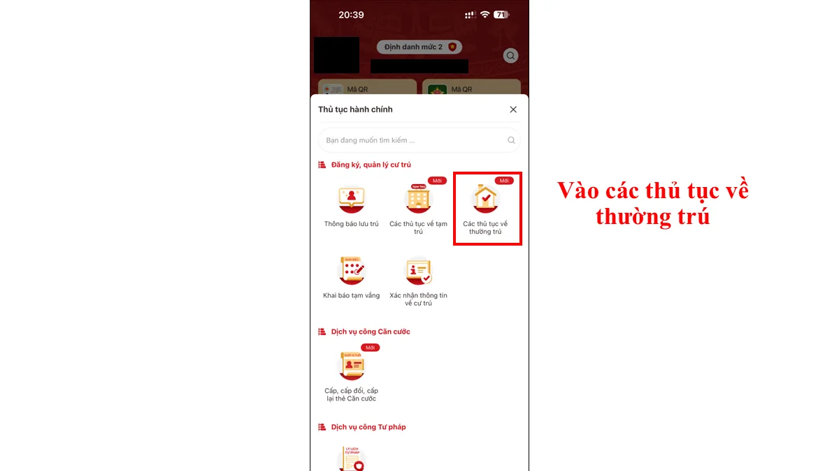 Vào các thủ tục về thường trú