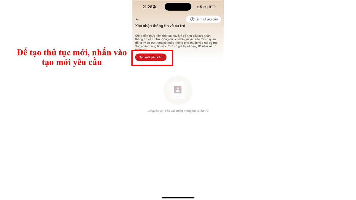 Để tạo thủ tục mới, nhấn vào tạo mới yêu cầu